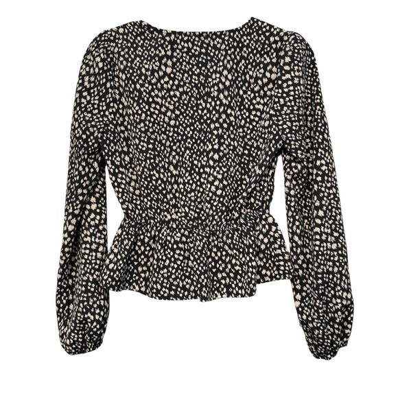 Sadie & Sage XS Peplum Blouse Black White Dot Print Long Sleeve - Picture 2 of 6